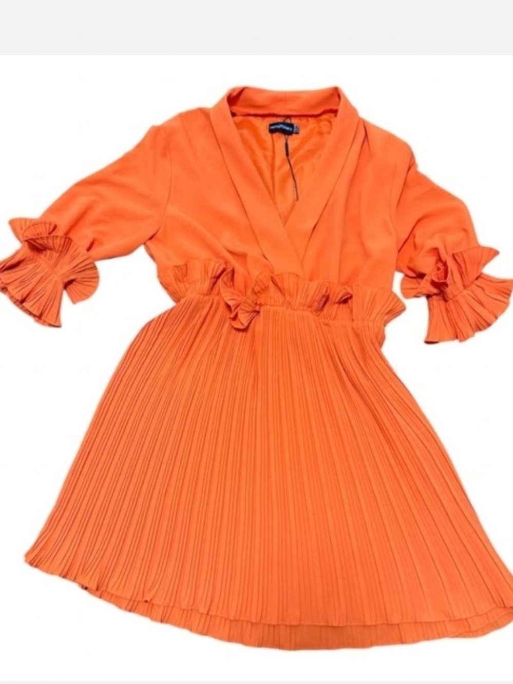 Orange Pleated Waist Dress